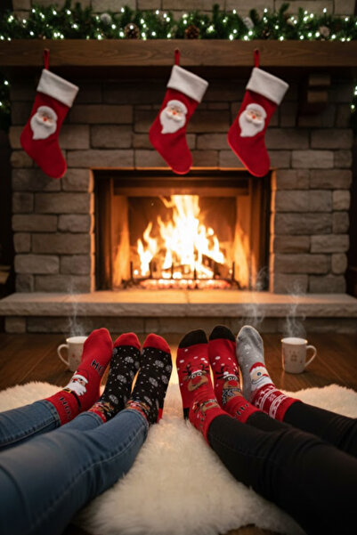 Esinti 4 Pairs Unisex Christmas Socks Colorful Patterned Gift New Year Men Women Long Socks Set