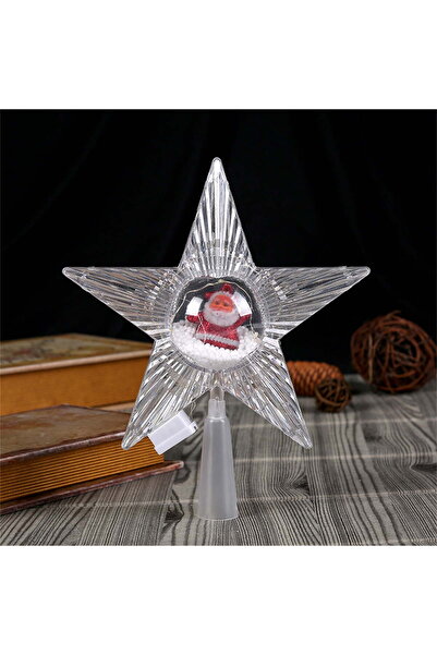 First Choice 21 CM Plastic Five-Pointed Luminous star and santa in the middle Christmas Tree Treetop Star