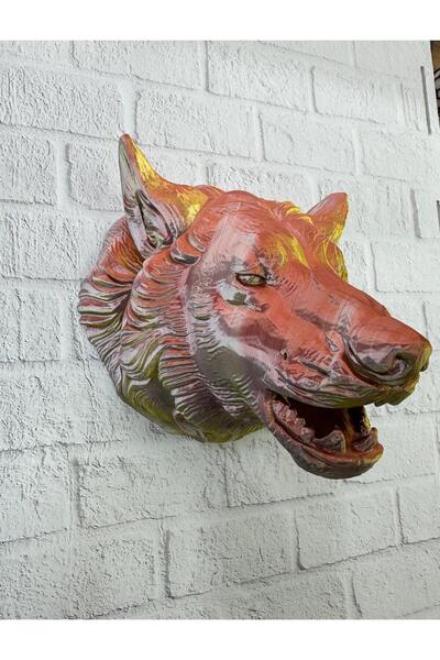 CT STONES Statuie decorativă de perete Lup Auriu, Cadou agățabil 25X19 Cm