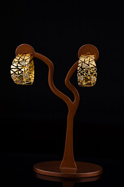 Lanuna أقراط من الفولاذ الحجري ذو اللون الذهبي والنمط الهندسي