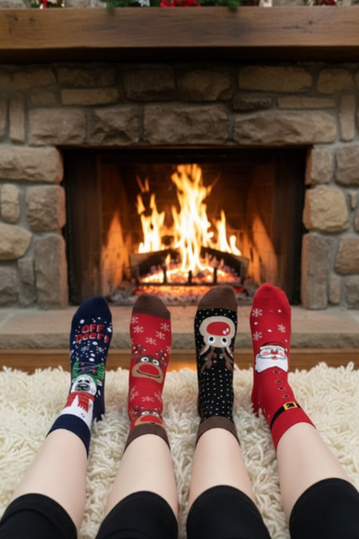 Esinti 4 Pairs Unisex Christmas Socks Colorful Patterned Gift New Year Men Women Long Socks Set