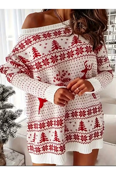 SolQ Christmas Patterned Sweater Knitted Dress
