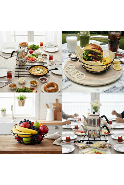 TEKMARKED 4-Piece Metal Presentation and Ni̇hale Set – Large Ni̇hale, Presentation Plate with Sauce Bowl, Bread-And-Food Basket, Small Ni̇hale