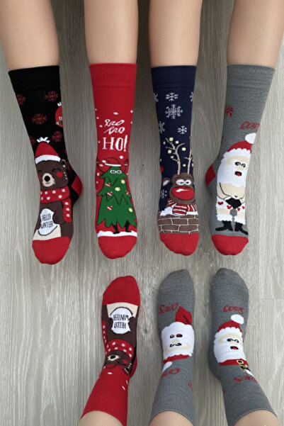 Esinti 4 Pairs Unisex Christmas Socks Colorful Patterned Gift New Year Men Women Long Socks Set