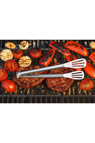 FREEDOM STOREE Tongs Stainless Steel Barbecue Tongs - 25 cm Kitchen Bread Tongs