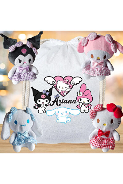 SANRIO plush set for kids with personalized pouch – Hello Kitty, Kuromi, My Melody, Cinnamoroll