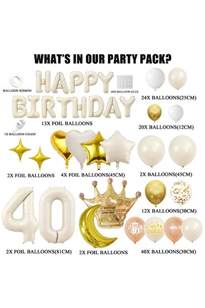 OEM Birthday balloons, 40 years old, white gold, giant foil balloon with the number 40