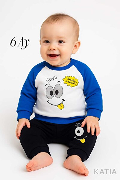 KATIA Baby 3-12 Months Baby Boy Train Patterned 2-Piece Set – Soft Cotton Casual Wear”