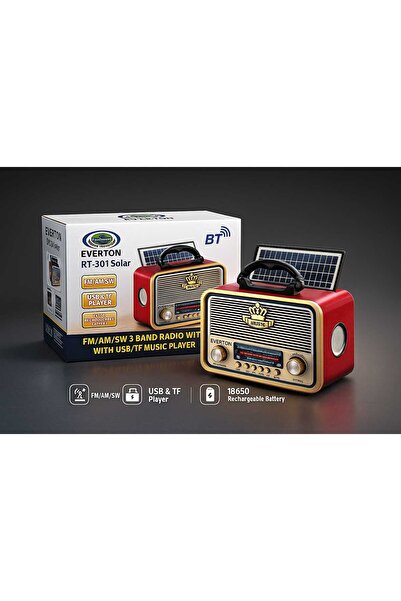 Universal Everton RT-301 Solar FM/AM/SW 3 Band Radyo – Bluetooth, USB/TF Çalar, Solar Panel Şarj, Taşınabilir