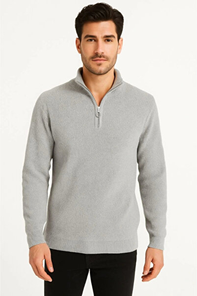Olmira Store Men's Half-Zip Knit Sweater – Thessaloniki Knit, Stand Collar, Cotton Woven, Regular Fit Long Sleeve K