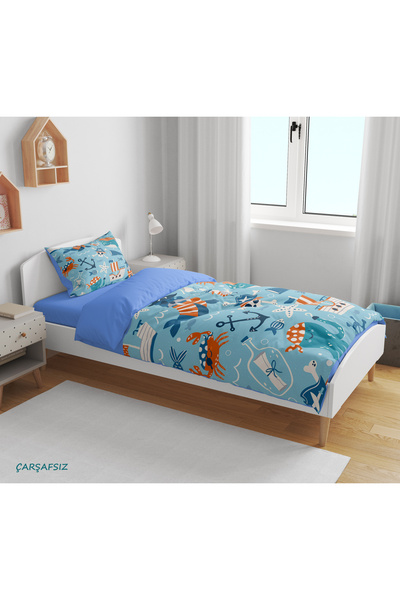 Erays Home Sea Themed 3D Digital Printed Single Size Sheetless Young Boy's Duvet Cover Set Sleeping Set