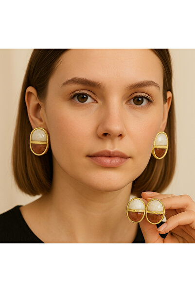 thesecret desire أقراط بيضاوية مزينة بالأحجار - تصميم أنيق وراقٍ بإطار ذهبي، ...