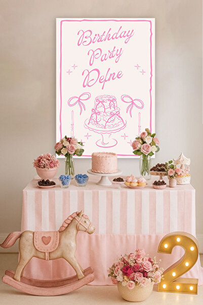 WALLHUMAN Pembe Doğum Günü Afişi – Kişiye Özel İsimli Tasarım – 70x100 cm Vinil