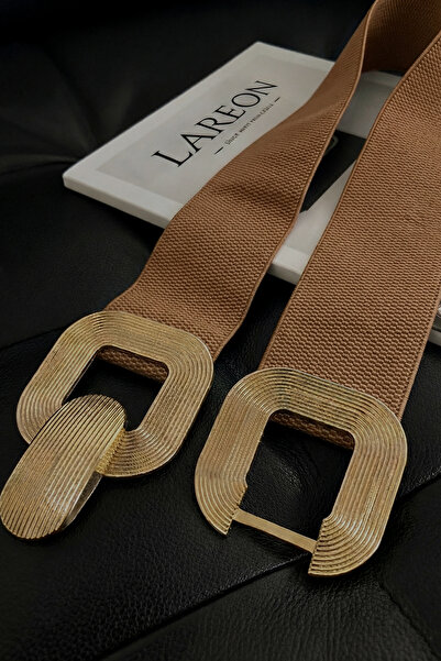 LAREON حزام نسائي عريض مرن مع مشبك ذهبي |   سترة فستان بخصر عالٍ متطابقة مع M...