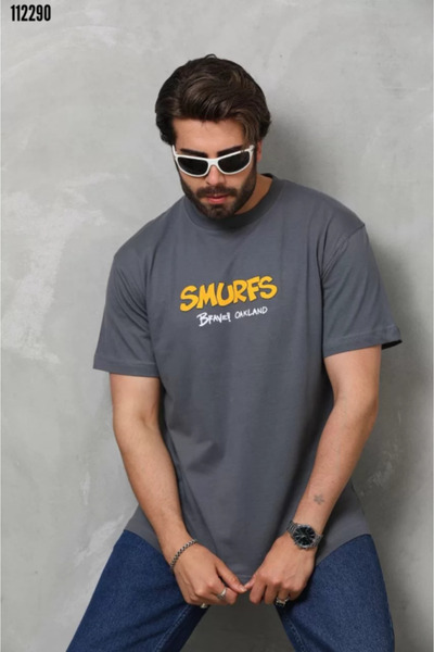 Zerenyus Unisex Basic Crew Neck Oversize T-Shirt - Smoked