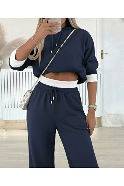 HAZEGO Women's Long Sleeve Hooded Viscose Two Thread Smoked Blouse and Pants Two Piece Set