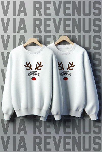 Vordevia Merry Christmas Deer New Year Christmas Printed Crew Neck 3 Thread Ş Fleece-Lined Lover Combination Sweatshirt