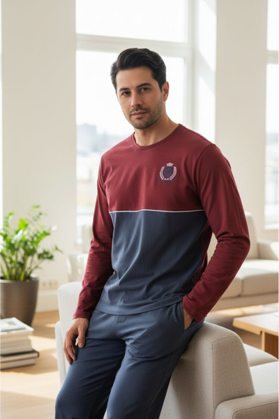 Star Fashion Men's pajamas made of 100% Turkish cotton, long-sleeved blouse and long pants