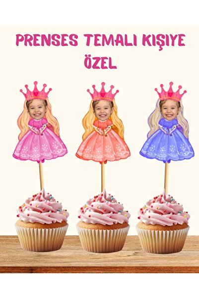 Dijital Nostal Kişiye Özel Prenses Temalı Doğum Günü Cupcake Pasta Süsü 9 Ade...