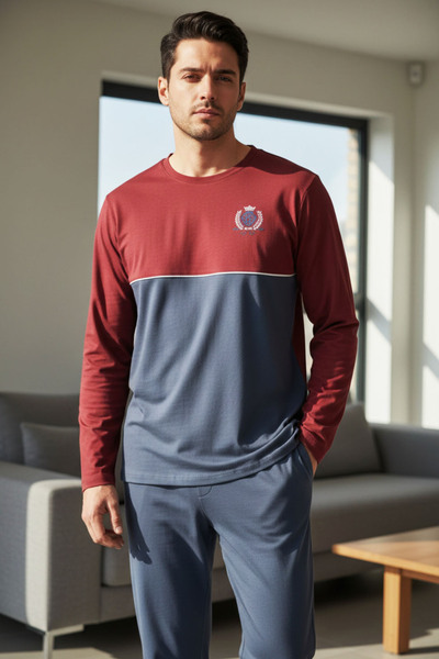 Star Fashion Men's pajamas made of 100% Turkish cotton, long-sleeved blouse and long pants