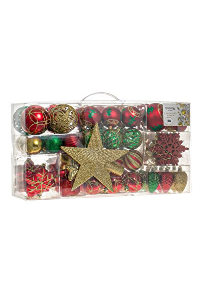 OEM Set of Red and Green Christmas Baubles Various Models & Sizes with Fir Top - 106pcs