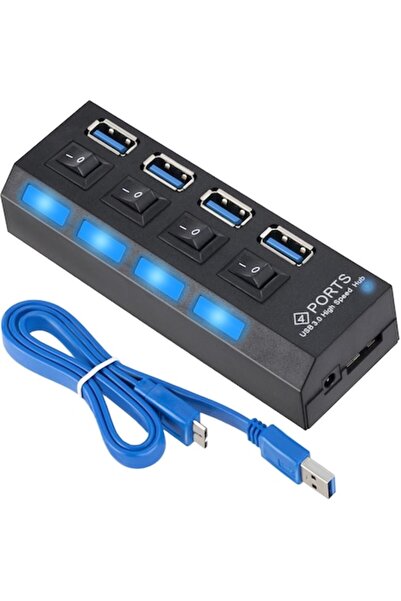 ISO TRADE USB hub with 4 ports, USB 3.0, 5V, 5GB/s, Black