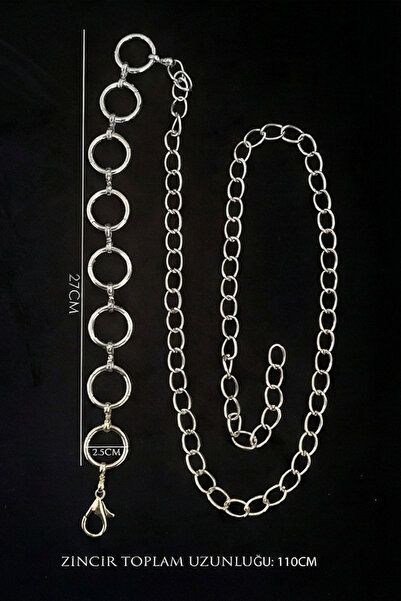 LAREON Silver Color Round Ring Detailed Adjustable Chain Belt (110cm) - Dress...