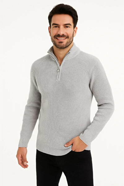 Nnstartshopping Men's Half-Zip Knit Sweater – Thessaloniki Knit, Stand Collar, Cotton Woven, Regular