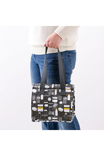 Generic Lunch bag, patterned grey, 25 x 16 x 27 cm