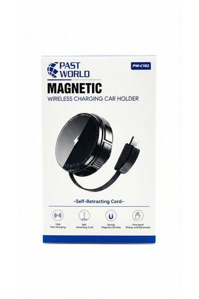 PAST WORLD حامل وشاحن سيارة المغناطيسي–شحن لاسلكي سريع 15 واط، كيبل ذاتي السح...