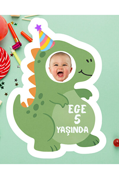 Dijital Nostal Kişiye Özel Dinozor Şeklinde Kesilmiş 5 Adet Doğum Günü Kartı ...