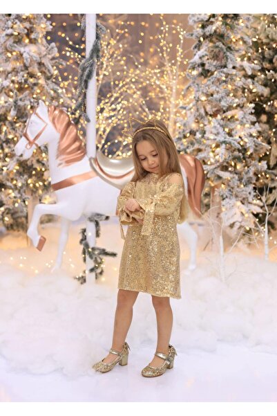 mon icone gold sequin dress with gold details