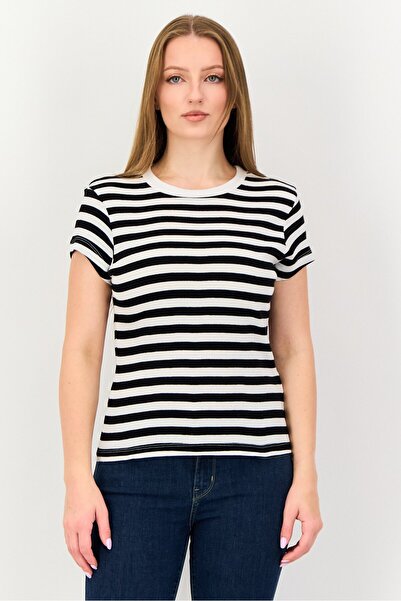 Brave Soul Women Crew Neck Short Sleeve Stripe T-Shirt, Multicolor