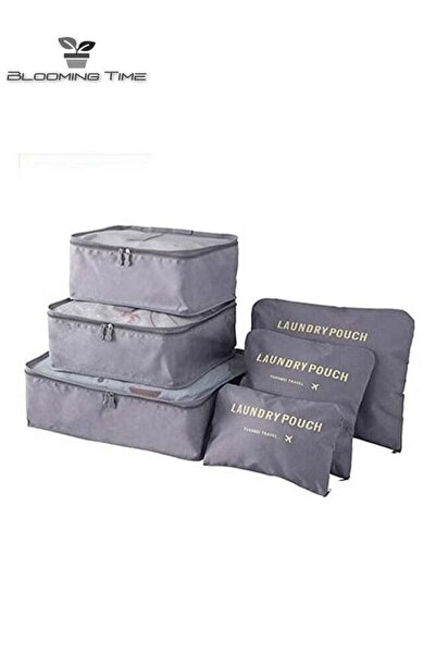 BLOOMING TIME 6-Piece Grey Travel Bag In Multiple Sizes With Zipper And Handle