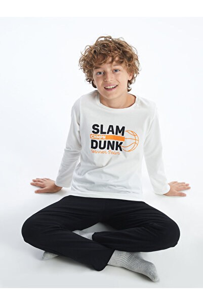 LC Waikiki Set de pijamale pentru băieți LCW Kids Ecru Crew Deck