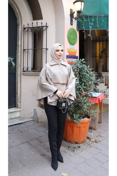 NİSUM MODA Belted Cashmere Cape