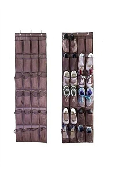BLOOMING TIME 24-Pocket Shoe Bag Door Hanging Organizer Brown