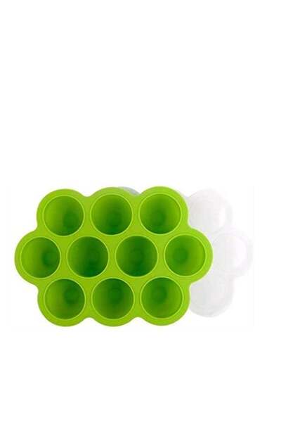 BLOOMING TIME 10 hHoles Silicone Baby Food Freezer Tray With Lid Green