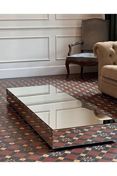 LUXURY VİLLA LUXURY KOMPLE BRONZ AYNALI TEKERLEKLİ ORTA SEHPA 55X110 YÜKSEKLİ...