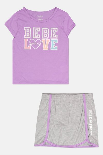 Bebe Toddlers Girl 2 Pcs Brand Logo Outdoor T-Shirt And Skort Set, Multicolor
