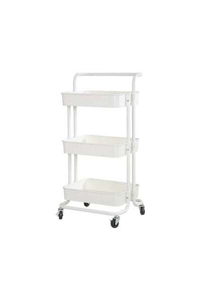 BLOOMING TIME منظم عربة معدني بثلاث طبقات، أرفف دوارة، أبيض، 43×37×82 سم