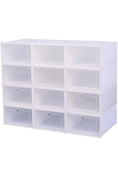 BLOOMING TIME 12 Pack Plastic Stackable Shoe Box Organizer, Clear Foldable Sh...