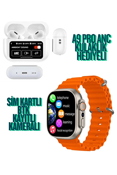 yollayenilensin Ultra 3 BTK Kayıtlı Sim Kartlı Akıllı Saat + A9 Pro ANC Kulak...