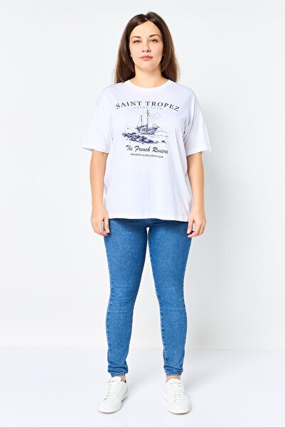 Brave Soul Women Crew Neck Short Sleeve Graphic Print T-Shirt, White