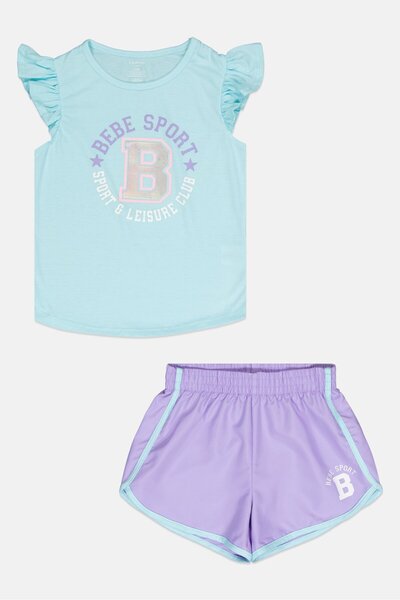 Bebe Kids Girl 2 Pcs Brand Logo Training T-Shirt And Short Set, Multicolor