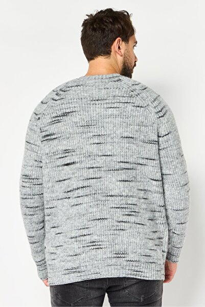 CELIO Men Crew Neck Textured Sweater, Heather Grey