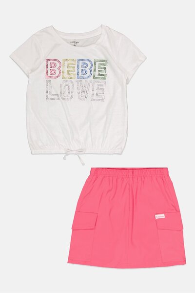Bebe Kids Girl 2 Pcs Brand Logo T-Shirt And Skirt Set, Multicolor