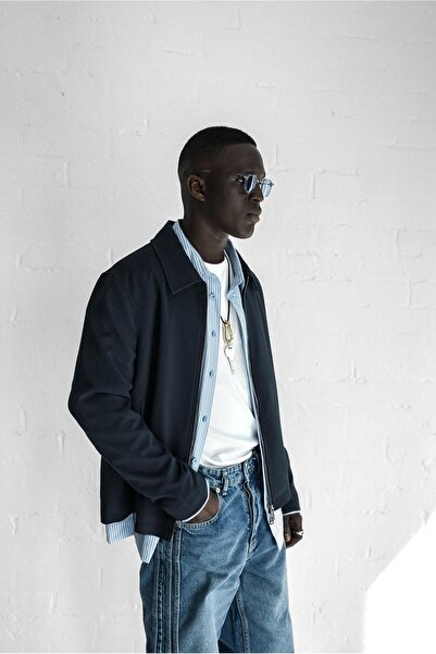 ablukaonline Men's Relaxed Fit Zipper Thin Jacket Dark Navy Blue