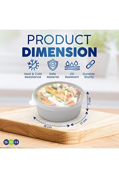 SNH Packing 10-Pack 1100ml White Round Disposable Paper Bowls with Clear Lids