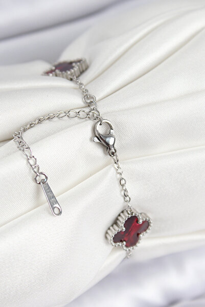 Skygo 316L Steel Pearlescent Red Silver Color Clover Women's Bracelet - Tj-Bb7665